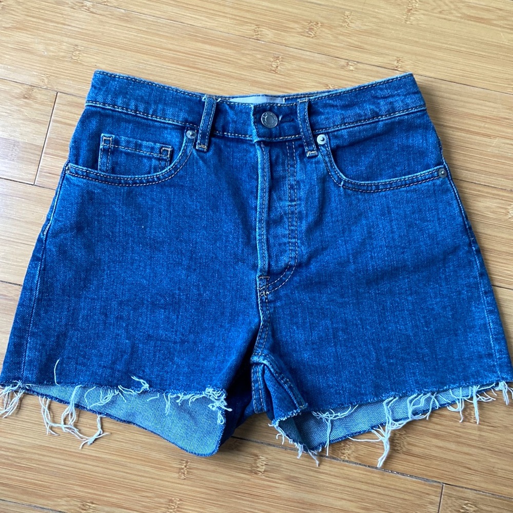 Everlane The Cheeky Raw Hem High Rise Button Fly Denim Shorts Size 24
